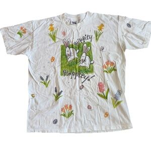 Vintage 90s Relevant Products Easter T Shirt Large Multicolor Bunnies AOP Spring